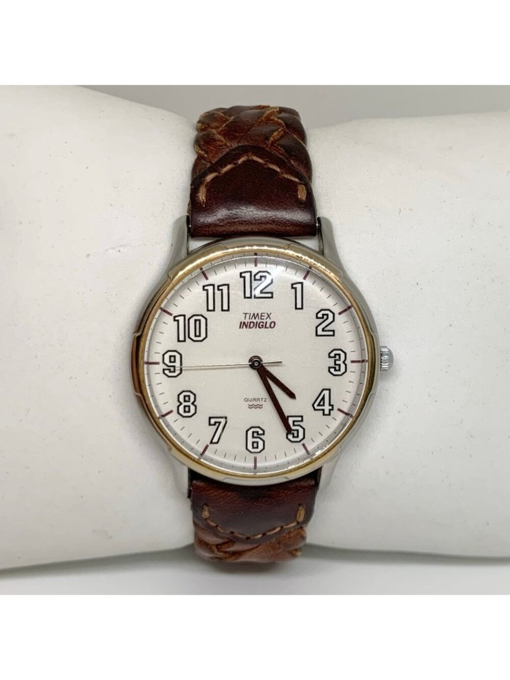 Vintage Timex indiglo men’s watch silver gold tone 35mm quartz analog running